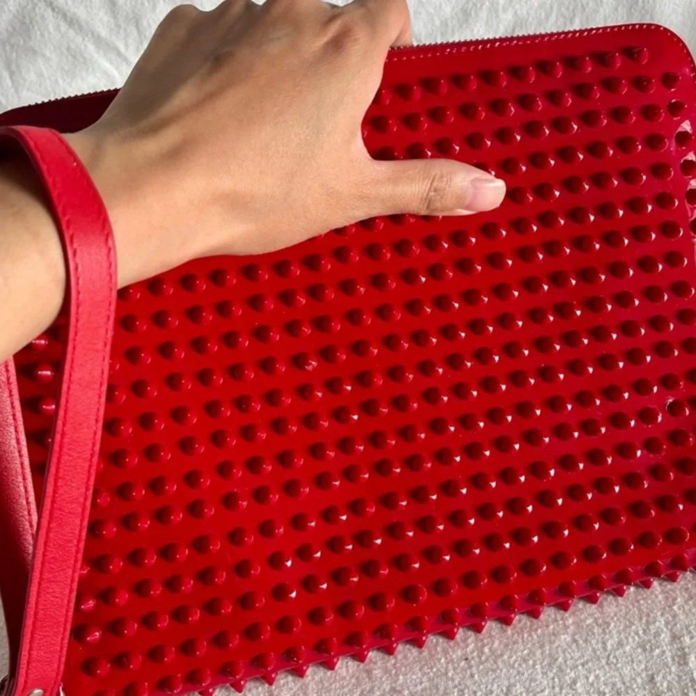 Christian Louboutin Red patent cris spiked leather Pouch for I pad or much more! - Picture 5 of 14